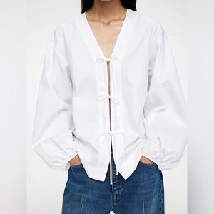 Arket White Button-Down Shirt with Tie Accents